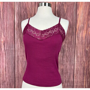 Vintage Y2K Lace Trim Tank Top Shelf Bra Berry Pink Womens Size Small S 2000s